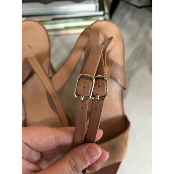 Halston Heritage Bobbie Tan Brown Suede Snakeskin Platform Heel Sandals - Picture 6 of 9